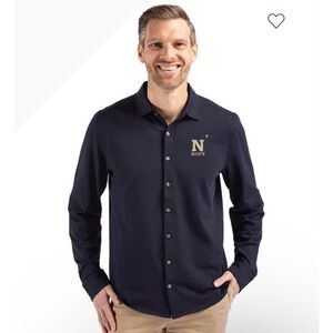 Navy Midshipmen Cutter & Buck Mens Long Sleeve Knitted Button Up size Medium